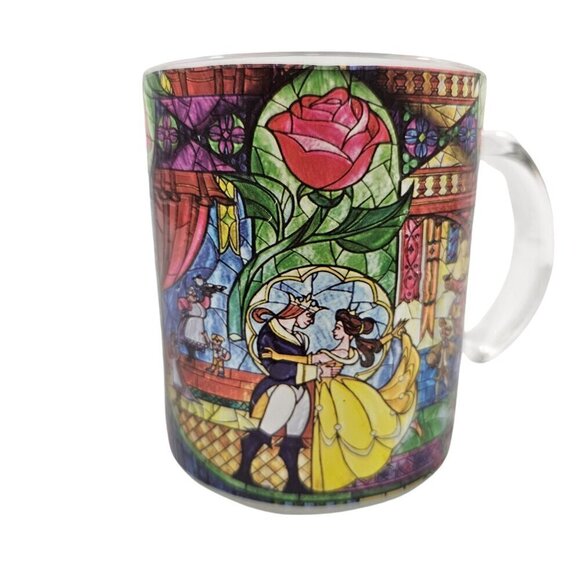 Disney Beauty & The Beast Belle Rose Window 17.5 Oz Stained Glass Coffee Tea Mug - Picture 1 of 17